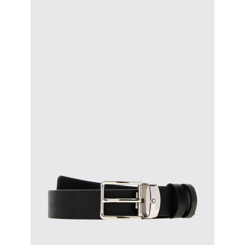 Montblanc Men Adjustable Leather Montblanc Belt With Engraved Logo Metal Buckle